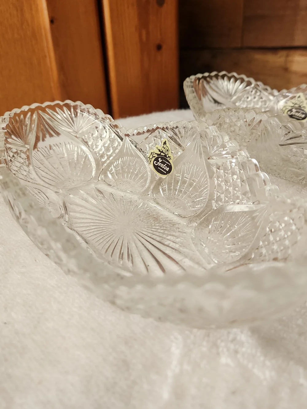 Fenton Cut Crystal Boats-Decorative Scalloped Edges With Pressed Pattern Vintage